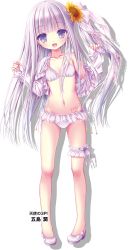 Rule 34 | 10s, 1girl, bikini, bridal garter, flower, full body, gotou jun, grey eyes, hair flower, hair ornament, highres, looking at viewer, navel, official art, open clothes, open mouth, shoes, side-tie bikini bottom, side ponytail, silver hair, smile, solo, standing, sunflower, swimsuit, tenshi no 3p!, thigh strap, tinker bell (pixiv 10956015), transparent background