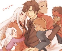 Rule 34 | 2girls, 4boys, angra mainyu (fate), archer (fate), black hair, brother and sister, dark-skinned male, dark skin, emiya kiritsugu, emiya shirou, family, fate/hollow ataraxia, fate/stay night, fate/zero, fate (series), father and daughter, father and son, illyasviel von einzbern, irisviel von einzbern, mother and daughter, mother and son, multiple boys, multiple girls, pomero, red hair, siblings, spoilers, time paradox, white hair