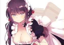 Rule 34 | 1girl, azur lane, black dress, black hair, blue eyes, blush, breasts, cleavage, closed mouth, commentary request, dress, glasgow (azur lane), hair ribbon, highres, large breasts, long hair, looking at viewer, low twintails, maid, maid headdress, puffy sleeves, ribbon, short sleeves, suwakana, twintails, wrist cuffs