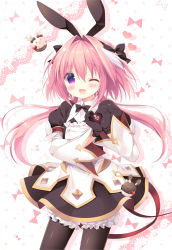 Rule 34 | &gt; o, 1boy, ;d, aono ribbon, astolfo (fate), astolfo (saber) (fate), astolfo (saber) (third ascension) (fate), black bow, black bowtie, black gloves, black legwear, black ribbon, bow, bowtie, commentary request, cowboy shot, dress, fang, fate/grand order, fate (series), gloves, hair between eyes, hair bow, hair intakes, hair ornament, heart, heart hands, highres, juliet sleeves, layered skirt, long hair, long sleeves, looking at viewer, low twintails, male focus, multicolored hair, one eye closed, open mouth, partial commentary, pink hair, polka dot, polka dot background, puffy sleeves, purple eyes, rabbit, rabbit hair ornament, ribbon, shadow, sidelocks, skin fang, skirt, smile, solo, streaked hair, trap, twintails, white hair, wing collar