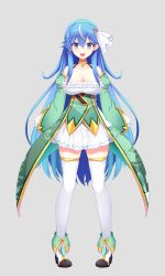 Rule 34 | 1girl, absurdres, blue eyes, blue hair, breasts, cleavage, collarbone, detached sleeves, dress, frills, green dress, green hairband, hair behind ear, hairband, high heels, highres, indie virtual youtuber, large breasts, long hair, multicolored hair, open mouth, ruo (vtuber), silver hair, skirt, sleeves past fingers, sleeves past wrists, smile, solo, streaked hair, thighhighs, uzurake56, very long hair, virtual youtuber, white skirt