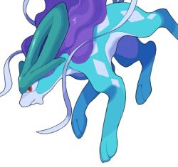 Rule 34 | animal focus, closed mouth, creatures (company), from side, frown, game freak, gen 2 pokemon, gogot, highres, horns, legendary pokemon, looking down, nintendo, no humans, pokemon, pokemon (creature), red eyes, simple background, solo, suicune, white background