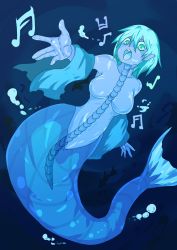 Rule 34 | 1girl, highres, hkdd99, looking at viewer, mermaid, monster girl, music, open mouth, see-through, short hair, singing, skeleton, solo, see-through body