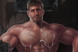 Rule 34 | 1boy, abs, ahegao, aliast669, arm hair, bara, beard, chest hair, chris redfield, completely nude, cum, cum on body, cum on male, cum on pectorals, dark-skinned male, dark skin, facial, facial hair, gun, hairy, large pectorals, male focus, mature male, muscular, muscular male, nipples, nude, out-of-frame censoring, paid reward available, pectorals, resident evil, resident evil 5, paid reward available, short hair, solo, upper body, weapon