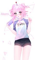 Rule 34 | 1girl, absurdres, black shirt, cellphone, cellphone charm, charm (object), grey eyes, highres, phone, pink hair, self-upload, shirt, short hair, shorts, simple background, solo, t-shirt, virtual youtuber