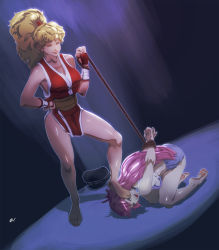 Rule 34 | 2girls, arms behind back, barefoot, bdsm, blonde hair, bondage, bound, bound wrists, breasts, capcom, feet, femdom, final fight, foot on head, genryuusai maki, high ponytail, image sample, large breasts, long hair, multiple girls, nail polish, ninja, pink hair, poison (final fight), rope, scamwich, shorts, soles, stepped on, street fighter, toe scrunch, toenail polish, toenails, toes, yuri