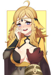 Rule 34 | 1boy, 1girl, absurdres, ahoge, blonde hair, blue eyes, blush, breasts, bridal gauntlets, fire emblem, fire emblem fates, fire emblem heroes, grabbing, grabbing another&#039;s breast, heart, heart-shaped pupils, highres, huge filesize, kiran (fire emblem), kiran (male) (fire emblem), large breasts, looking at viewer, male hand, nintendo, open mouth, ophelia (fire emblem), oppaihobby, symbol-shaped pupils