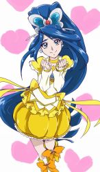 Rule 34 | 1girl, blue eyes, blue hair, boots, bow, brooch, bubble skirt, butterfly, butterfly hair ornament, choker, circlet, cosplay, cure aqua, cure muse, cure muse (cosplay), cure muse (yellow), cure muse (yellow) (cosplay), dress, earrings, frills, hair ornament, happy, heart, jewelry, knee boots, long hair, looking at viewer, magical girl, matching hair/eyes, minazuki karen, orange bow, ponytail, precure, ribbon, shirabe ako, skirt, smile, solo, suite precure, taroimo (takesan), very long hair, wide ponytail, yellow dress, yellow skirt, yes! precure 5