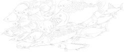 animal animal_focus catfish fish fish_request gar_(fish) greyscale highres lineart monochrome no_humans open_mouth original pike_(fish) sharp_teeth sido_(slipknot) teeth