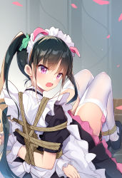 Rule 34 | 1girl, akiba maid sensou, animal ears, apron, arms behind back, bdsm, black hair, bondage, bound, egg vibrator, fake animal ears, frilled apron, frills, headdress, highres, kaga mi, looking at viewer, looking back, maid, maid apron, open mouth, paid reward available, pig ears, pink eyes, restrained, sex toy, solo, thighhighs, twintails, vibrator, white apron, white thighhighs, yumechi (akiba maid sensou), zettai ryouiki