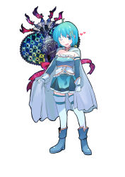 Rule 34 | 10s, 1girl, ;d, armband, armor, belt, blue eyes, blue hair, cape, fortissimo, gloves, hair ornament, hairclip, heart, magical girl, mahou shoujo madoka magica, mahou shoujo madoka magica: hangyaku no monogatari, matching hair/eyes, miki sayaka, momoko (palemon), musical note, musical note hair ornament, oktavia von seckendorff, one eye closed, open mouth, short hair, simple background, smile, solo, soul gem, spoilers, thighhighs, white background, zettai ryouiki