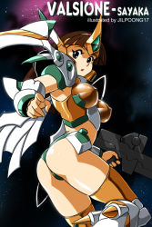 Rule 34 | 1girl, armor, ass, banpresto, breasts, cosplay, covered erect nipples, jilpoong17, large breasts, mecha, mecha musume, robot, solo, super robot wars, super robot wars original generation, super robot wars the lord of elemental, thighhighs, valsione, yumi sayaka