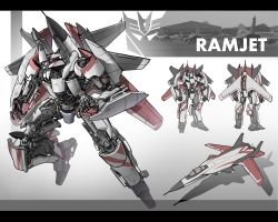 Rule 34 | aircraft, airplane, character name, character sheet, clenched hands, commentary, decepticon, english commentary, fighter jet, highres, jet, kamitoge supino, letterboxed, looking ahead, mecha, military, military vehicle, multiple views, no humans, open hands, ramjet, red eyes, redesign, robot, science fiction, su-47, sukhoi, transformers