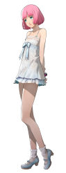 Rule 34 | 1boy, absurdres, arms behind back, bow, bracelet, catherine: full body, catherine (game), crossdressing, full body, green eyes, high heels, highres, jewelry, looking at viewer, male focus, nightgown, official art, petite, photoshop (medium), pink hair, rin (catherine), simple background, smile, socks, soejima shigenori, solo, trap, white background, white socks