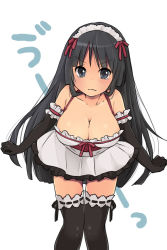 Rule 34 | 1girl, akiyama mio, alternate costume, apron, bad id, bad pixiv id, bent over, black eyes, black hair, blush, breasts, cleavage, dress, elbow gloves, enmaided, gloves, k-on!, large breasts, long hair, maid, maid apron, maid headdress, pantarou, pout, solo, tears, thighhighs, zettai ryouiki