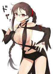 Rule 34 | 1girl, absurdres, bad id, bad pixiv id, bare shoulders, black one-piece swimsuit, black shorts, blush, braid, breasts, brown hair, choco tanuki, cleavage, detached sleeves, ear piercing, earrings, fate/grand order, fate (series), glasses, hair ornament, hair scrunchie, hand on own chest, heroic spirit chaldea park outfit, highres, jewelry, large breasts, long hair, long sleeves, looking at viewer, low-tied long hair, multiple earrings, navel, o-ring, one-piece swimsuit, piercing, purple eyes, scrunchie, shorts, simple background, single braid, smile, solo, swimsuit, thighs, very long hair, white background, yu mei-ren (fate), yu mei-ren (festival outfit) (fate)