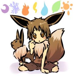 Rule 34 | 1990s (style), androgynous, animal ears, blush stickers, brown eyes, brown hair, costume, creatures (company), eevee, elements, game freak, gen 1 pokemon, gender request, hitec, moemon, nintendo, personification, pokemon, pokemon (creature), pokemon rgby, retro artstyle, shorts, tail