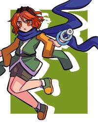 Rule 34 | 1jumangoku, 1other, androgynous, boots, brown sash, brown shorts, full body, green background, green kimono, hairband, japanese clothes, kimono, leg up, len&#039;en, long sleeves, open mouth, orange eyes, orange footwear, orange hair, orange sleeves, outstretched hand, purple scarf, red hairband, scarf, short hair, shorts, v-shaped eyebrows, wide sleeves, zuifeng tenkai