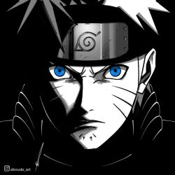 Rule 34 | 1boy, aboude art, artist name, blue eyes, closed mouth, commentary, facial mark, forehead protector, instagram logo, instagram username, konohagakure symbol, limited palette, looking at viewer, male focus, naruto (series), naruto shippuuden, short hair, signature, solo, spiked hair, uzumaki naruto, whisker markings