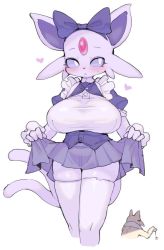 Rule 34 | 1girl, animal ears, blush, breasts, clothes lift, colored sclera, creatures (company), espeon, forehead jewel, forked tail, furry, furry female, game freak, gen 1 pokemon, gen 2 pokemon, hair ribbon, huge breasts, hypno, maid, nintendo, pokemon, pokemon (creature), purple eyes, ribbon, rikose, skirt, skirt lift, tail, thighhighs