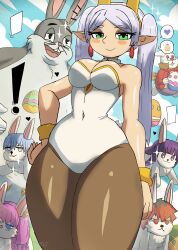 Rule 34 | !, 3girls, 4boys, absurdres, alice in wonderland, animal, animal ears, animalization, aura (sousou no frieren), big chungus, blue eyes, blue hair, blush, bow, bowtie, bracelet, breasts, brown pantyhose, buck teeth, bugs bunny, cleavage, cloud, crossover, detached collar, disney, earrings, easter, easter egg, egg, elf, fake animal ears, fake tail, fern (sousou no frieren), frieren, glasses, green eyes, grey fur, heart, highres, himmel (sousou no frieren), horns, jacket, jewelry, large breasts, leotard, light rays, long hair, looking at viewer, looney tunes, meme, multiple boys, multiple girls, pantyhose, pink hair, pocket watch, pointy ears, purple eyes, purple hair, rabbit, rabbit ears, rabbit tail, red bow, red bowtie, red eyes, red hair, red jacket, shirt, short hair, sky, smile, sousou no frieren, sparkle, speech bubble, spoken egg, spoken heart, standing, stark (sousou no frieren), sunbeam, sunlight, tail, teeth, thick thighs, thighs, tony welt, twintails, watch, white fur, white hair, white leotard, white rabbit (alice in wonderland), wide hips, yellow shirt