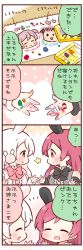 Rule 34 | 2girls, 4koma, ^ ^, animal ears, bow, rabbit ears, rabbit hair ornament, child&#039;s drawing, closed eyes, comic, crayon, detached sleeves, drawing, closed eyes, frills, hair ornament, multiple girls, original, purple eyes, red eyes, red hair, saku usako (rabbit), star (symbol), translation request, white hair