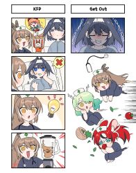 Rule 34 | &gt; o, 4koma, 5girls, 9am9am9am, animal ears, annoyed, aqua eyes, bed, black hair, blue eyes, brown hair, bucket of chicken, ceres fauna, chicken (food), chicken leg, closed eyes, comic, eating, english text, food, fried chicken, green hair, grin, hakos baelz, hat, headband, highres, holding, holding food, holding vegetable, hololive, hololive english, hospital bed, hospital gown, idea, left-to-right manga, light bulb, long hair, looking at another, mixer (cooking), motion lines, mouse ears, multicolored hair, multiple girls, nanashi mumei, nurse cap, one eye closed, orange eyes, ouro kronii, parted bangs, red hair, silent comic, smile, stethoscope, takanashi kiara, thumbs up, tomato, trembling, v-shaped eyebrows, vegetable, virtual youtuber, white hair, you&#039;re doing it wrong