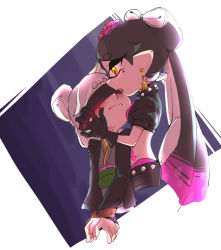 Rule 34 | + +, 2girls, black collar, black hair, black jacket, black shorts, blush, bound, bound wrists, callie (splatoon), chinese commentary, collar, commentary request, cousins, crop top, cropped torso, dark pen, earrings, food, food art, food on head, from side, frown, grey hair, grey kimono, half updo, hands on another&#039;s face, haori, holding person, incest, inkling, jacket, japanese clothes, jewelry, kimono, long hair, long sleeves, looking at another, madaga (animaofmoon), marie (splatoon), mole, mole under eye, multicolored hair, multiple girls, nintendo, obi, object on head, open mouth, pointy ears, puffy short sleeves, puffy sleeves, purple hair, sash, short hair, short sleeves, shorts, spiked belt, spiked collar, spikes, splatoon (series), splatoon 2, standing, stomach tattoo, sushi, sweatdrop, tako-san wiener, tattoo, tentacle hair, two-tone hair, very long hair, yellow eyes, yuri
