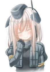 Rule 34 | 10s, 1girl, 2017, blonde hair, blush, commentary request, cropped jacket, dated, closed eyes, fujisaki yuu, fujisaki yuu (faint wistaria), garrison cap, hat, kantai collection, long sleeves, military, military uniform, musical note, puffy long sleeves, puffy sleeves, quaver, simple background, smile, solo, spoken musical note, twitter username, u-511 (kancolle), uniform, upper body, white background