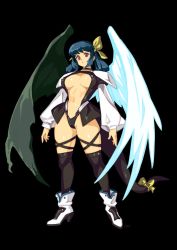 Rule 34 | 1girl, angel wings, ankle boots, arc system works, asymmetrical wings, black tail, black wings, blue hair, boots, breasts, center opening, cleavage, dizzy (guilty gear), feathered wings, from below, guilty gear, guilty gear x, guilty gear xx, hair ribbon, hair rings, high heel boots, high heels, highres, large breasts, long sleeves, long tail, low twintails, monster girl, navel, no bra, optionaltypo, over-kneehighs, puffy long sleeves, puffy sleeves, ribbon, sideboob, skindentation, solo, standing, tail, tail ornament, tail ribbon, thick thighs, thigh strap, thighhighs, thighs, twintails, underboob, white wings, wings, yellow ribbon