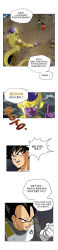 Rule 34 | 3boys, absurdres, black hair, clenched hand, comic, dougi, dragon ball, dragon ball z fukkatsu no f, frieza, golden frieza, highres, korean text, long image, male focus, multiple boys, open mouth, son goku, spiked hair, sweatdrop, tall image, text focus, translation request, umelim, vegeta