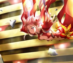Rule 34 | 10s, 1girl, breasts, center opening, falling, female focus, fingerless gloves, gloves, guilty crown, hair ornament, hairclip, long hair, makisige, midriff, pink eyes, pink hair, solo, twintails, yuzuriha inori