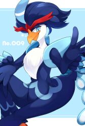 Rule 34 | artist name, bird, blue background, blue eyes, creatures (company), duck, fuuga (yzfg), game freak, highres, looking at viewer, nintendo, no humans, pokedex number, pokemon, pokemon (creature), quaquaval, solo
