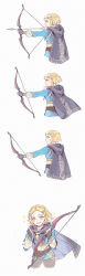 Rule 34 | 1girl, absurdres, aiming, alzi xiaomi, arm up, arrow (projectile), artist name, blonde hair, blue eyes, blue sleeves, blush, bow (weapon), braid, cape, clenched hand, clenched hands, closed mouth, ear blush, facing viewer, fingerless gloves, from behind, gloves, grey cape, grey gloves, hair ornament, hairclip, highres, holding, holding bow (weapon), holding weapon, hood, hooded cape, long sleeves, looking at viewer, looking to the side, nintendo, open mouth, parted bangs, pointy ears, princess zelda, short hair, simple background, smile, sparkle, teeth, the legend of zelda, the legend of zelda: breath of the wild, the legend of zelda: tears of the kingdom, thick eyebrows, upper body, variations, weapon, white background