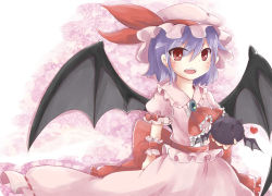 Rule 34 | 1girl, :&lt;, animal, arm behind back, ascot, bad id, bad pixiv id, bat (animal), bat wings, blue hair, bow, brooch, fangs, floral background, gradient background, hat, hat ribbon, heart, holding, holding animal, jewelry, looking at viewer, mob cap, open mouth, pink background, puffy short sleeves, puffy sleeves, red eyes, remilia scarlet, ribbon, satorichan, short hair, short sleeves, skirt, skirt set, solo, touhou, wings, | |
