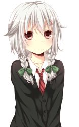 Rule 34 | 1girl, alternate costume, animated, animated gif, braid, cardigan, collarbone, female focus, hair ornament, hairpin, heart, heart-shaped pupils, highres, izayoi sakuya, looking at viewer, necktie, pocari sweat, red eyes, school uniform, silver hair, simple background, solo, symbol-shaped pupils, touhou, twin braids, upper body, white background, yamasuta