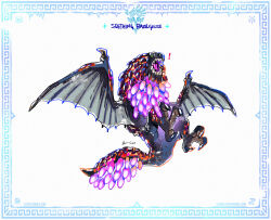 ! border character_name claws dated dragon eliz0r email_address glowing highres monster monster_hunter:_world monster_hunter_(series) monster_hunter_world:_iceborne no_humans open_mouth seething_bazelgeuse signature simple_background spoken_exclamation_mark teeth tongue tumblr_username wings