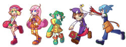 Rule 34 | 2boys, 3girls, amitie (puyopuyo), bad id, bad pixiv id, bag, blonde hair, blue eyes, blue hair, book, brown hair, compile, dress, flipped hair, full body, glasses, gloves, green eyes, green hair, green shirt, hat, klug (puyopuyo), lidelle (puyopuyo), long hair, madou monogatari, multicolored clothes, multicolored legwear, multiple boys, multiple girls, official style, orange dress, orange shirt, orange skirt, pants, pink hair, pointy ears, puyo (puyopuyo), puyopuyo, puyopuyo fever, raffina (puyopuyo), red eyes, shirt, shoes, short hair, shorts, sig (puyopuyo), single glove, skirt, sleeves past wrists, smile, striped clothes, striped legwear, striped thighhighs, thighhighs, tmk, white background