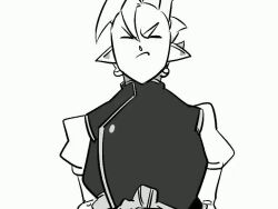 1boy 9ta500 anger_vein animated annoyed crossed_arms dragon_ball earrings greyscale jewelry long_sleeves mohawk monochrome multiple_expressions pointy_ears potara_earrings pout sash shin_(dragon_ball) solo surprised sweat sweatdrop tagme video white_background