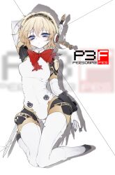 Rule 34 | 1girl, aegis (persona), blonde hair, blue eyes, bow, holding, holding sword, holding weapon, persona, persona 3, red bow, ruliso, solo focus, sword, weapon
