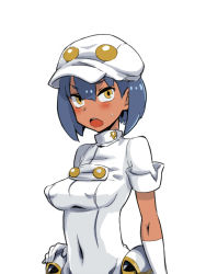 Rule 34 | 1girl, aether foundation employee, aether foundation employee (female), breasts, covered navel, creatures (company), dark skin, female focus, furau, game freak, hat, highres, looking at viewer, nintendo, npc trainer, pokemon, pokemon sm, short hair, wide hips