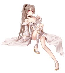 Rule 34 | 1girl, absurdres, adapted costume, alternate costume, asymmetrical legwear, azur lane, backless dress, backless outfit, bare shoulders, breasts, choker, cleavage, collarbone, corset, dress, earrings, full body, gloves, hair between eyes, hair ribbon, highres, jean bart (azur lane), jewelry, light brown hair, long hair, long sleeves, looking at viewer, medium breasts, nekohashi, off shoulder, ornate ring, ponytail, red eyes, ribbon, ring, solo, transparent background, uneven legwear, wedding dress
