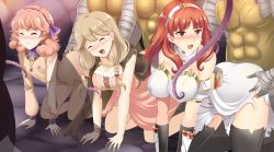 Rule 34 | 3girls, absurdres, all fours, ass grab, blush, breasts, celica (fire emblem), clothed sex, doggystyle, covered erect nipples, faye (fire emblem), fire emblem, fire emblem echoes: shadows of valentia, genny (fire emblem), highres, lactation, large breasts, long tongue, medium breasts, multiple girls, nintendo, open mouth, rape, sex, sex from behind, small breasts, tears, the-sinner, tongue, tongue out, torn clothes