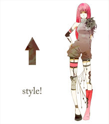 Rule 34 | 1girl, asymmetrical clothes, asymmetrical footwear, bad id, bad pixiv id, boots, caprico, fashion, full body, hime cut, legs, long hair, megurine luka, mismatched footwear, pink eyes, pink hair, shoes, simple background, solo, standing, tuppu, vocaloid