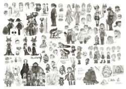 Rule 34 | 6+boys, 6+girls, animal ears, beard, belchero (made in abyss), blush, bondrewd, boots, breasts, cat ears, cat tail, chibi, closed mouth, facial hair, full body, furry, gears maiden, glasses, greyscale, habolg (made in abyss), helmet, holding, holding staff, jiruo (made in abyss), kiyui (made in abyss), lafy (made in abyss), long hair, looking at another, looking at viewer, lyza (made in abyss), made in abyss, maruruk, medium breasts, mio (made in abyss), mitty (made in abyss), monochrome, multiple boys, multiple girls, multiple views, nanachi (made in abyss), natt (made in abyss), navel, open mouth, ozen, parted lips, pointy ears, ponytail, rabbit ears, regu (made in abyss), riko (made in abyss), rocca (gears maiden), shiggy (made in abyss), short hair, shovel, simple background, smile, staff, tail, thigh boots, thighhighs, torka, trap, tsukushi akihito, twintails, very long hair, white background, worktool