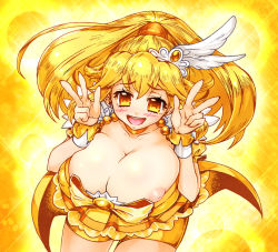 Rule 34 | 10s, 1girl, blonde hair, blush, breasts, cure peace, female focus, hair ornament, huge breasts, kise yayoi, long hair, open mouth, precure, sentarou, smile, smile precure!, yellow eyes