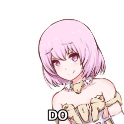 Rule 34 | 1girl, animated, animated gif, blush, closed mouth, disco brando, elbow gloves, english text, eyebrow twitching, frame arms girl, gloves, looking at viewer, materia (frame arms girl), materia shiro, meme, pink background, pink eyes, pink hair, profanity, short hair, simple background, smile, smug, solo, white background