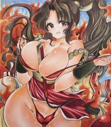 Rule 34 | 1girl, black hair, breasts, fatal fury, highres, huge breasts, ponytail, shiranui mai, smile, solo, tagme, twobee