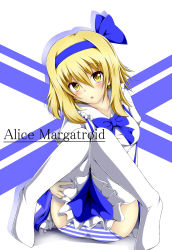 Rule 34 | 1girl, alice margatroid, alice margatroid (pc-98), bad id, bad pixiv id, blonde hair, character name, female focus, hair ribbon, highres, mystic square, panties, ribbon, solo, thighhighs, tjk, touhou, touhou (pc-98), underwear, white thighhighs, yellow eyes, yopparai oni