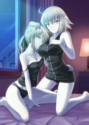 Rule 34 | 2017, 2girls, :d, absurdres, ahoge, arm support, artoria pendragon (all), artoria pendragon (fate), bare arms, bare legs, bare shoulders, barefoot, bed, bed sheet, between legs, black dress, black panties, black ribbon, blonde hair, breasts, building, camisole, city, city lights, cityscape, cleavage, closed mouth, collarbone, commentary request, couple, cross, cross necklace, dated, desk lamp, dress, fate/grand order, fate/stay night, fate (series), female focus, fingernails, grin, groin, hair between eyes, hair ribbon, hand between legs, hand on another&#039;s head, hand on another&#039;s hip, hand on own chest, hands up, highres, indoors, jeanne d&#039;arc (fate), jeanne d&#039;arc (ruler) (fate), jeanne d&#039;arc alter (avenger) (fate), jeanne d&#039;arc alter (fate), jewelry, kneeling, lamp, large breasts, looking at viewer, matching hair/eyes, microdress, midriff, multiple girls, necklace, night, night sky, off shoulder, open mouth, panties, ponytail, ribbon, rj xiii, saber alter, saber alter (ver. shinjuku 1999) (fate), short dress, short hair, side-by-side, signature, silver hair, sky, skyscraper, sleeveless, sleeveless dress, small breasts, smile, strap slip, teeth, underwear, window, yellow eyes, yuri